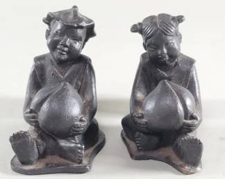 411 Lot 508 Pair of vintage Asian cast iron figural