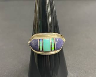784 Lot 510h Vintage sterling silver turquoise and purple stone