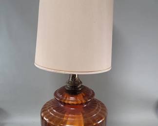 153 Lot 102 Vintage amber glass and metal table lamp