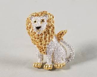 150 Lot 338 Vintage Swarovski crystal twotone lion brooch