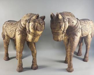 131 Lot 562 Pair of carved wood gilt horse sculptures