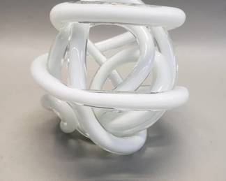 126 Lot 356 Hand blown white glass knot art sculpture