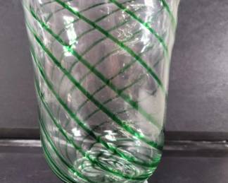 487 Lot 181 Vintage hand blown glass swirl vase