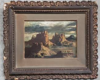050 Lot 43 Signed Mugnaini desert landscape scene oil