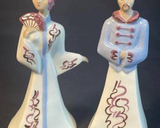 614 Lot 367h Signed Midcentury ceramic Asian figurines