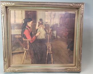 318 Lot 126 Print of Wilhelm Liebl s Die Spinnerin on panel
