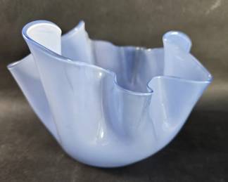 227 Lot 40 Blue opalecent art glass handkechief vase mid