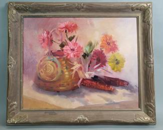 086 Lot 91 Marie Hunter signed oil on canvas floral still