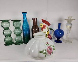 549 Lot 309h Vintage glass vases pitchers candle holders