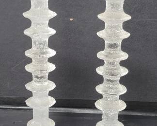 486 Lot 180 Vintage ice glass Festivo candlesticks