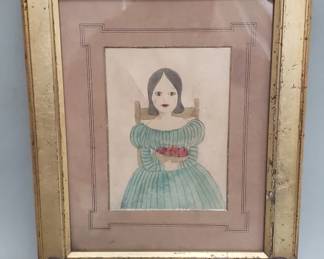 113 Lot 236 Antique American folk art watercolor