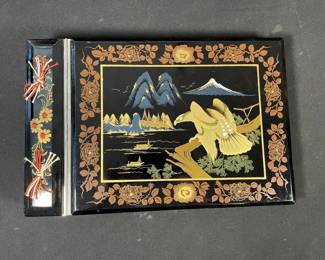 284 Lot 404h Vintage Japanese hand painted black lacquer photo