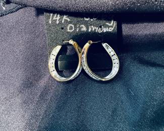 14K and diamond hoop earrings