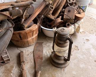 Antique barn pulleys lantern machete vintage horse tack