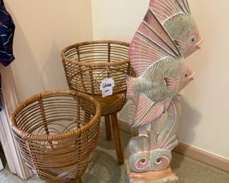 Wicker Plant Stand, Vtg Coastal Decor