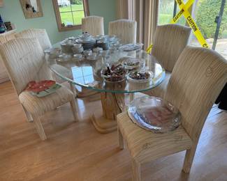 Palm Leaf Dining Table, Dining Chairs, Misc Jewelry