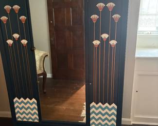 Hand painted by the artist - vintage cedar armoire