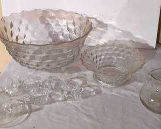 Giant Vintage Glass Punch Bowl And Cups
