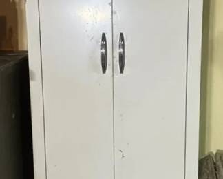 Metal Cabinet, Paint and Assorted Painting Supplies
