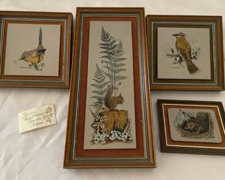 Four Hand Colored Titanium Woodland Critter Framed Artwork