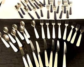 Stainless Flatware with Navy Blue, Ivory, Royal Blue Flatware