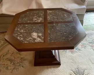 Vintage Midcentury Wood Marble Sidetable