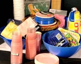 Assortment Of Plastic Glassware, Plates, Bowls, Napkins, Placemats More