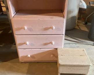 Pink Painted Kids Chest of Drawers, Small Pink Step Stool w Storage
