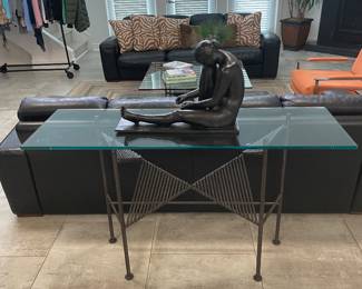 Roche Bobois metal and glass console table 