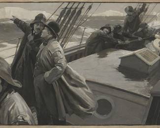 1121 C.G. Gaul (20th Century) Rough seas en grisaille, 1925 Oil on canvas laid to foam core Signed and dated lower left: C.G. Gaul / 1925 Canvas: 16 x 35 3/8 in.; Foam core: 22 1/4 x 39 1/2 Estimate: $500 - $700