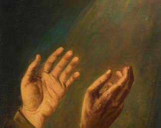 1120 Innocenzo Daraio (1903-1993) "Thy Will Be Done," 1960 Oil on canvas mounted to artist's Masonite Signed, titled, and dated verso: Innocenzo Daraio / 1960 24 x 18 in. Estimate: $400 - $600