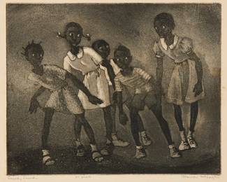 1171 Blanche McVeigh (1895-1970) "Lawdy Lawdy," circa 1943 Aquatint on Basingwerk Parchment paper From the edition of 25 Signed, titled, and inscribed in pencil along the lower margin: Blanche McVeigh / 25 prints Plate: 8 x 10 in.; Sheet: 10 5/8 x 12 5/8 in. Estimate: $600 - $800