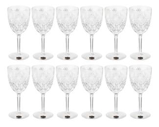 1174 A set of twelve Saint-Louis glass 'Florence' water goblets Second half 20th century Originally designed 1903 and re-released 1967 Each with applied factory label 12 pieces Each height 7 5/8 in., diameter 3 3/8 in. Estimate: $300 - $500