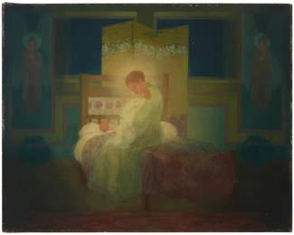 1077 Clarence Braley (1854-1927) "Tender Moment" Oil on canvas Faintly signed lower left: Clarence Braley; titled by repute 22 1/8 x 28 1/4 in. Estimate: $600 - $800
