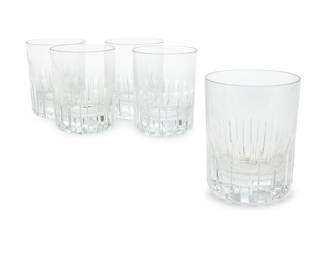 1092 A set of five Baccarat glass 'Rotary' double old fashioned glasses Late 20th century Produced 1981-2016 Each etched with factory mark 5 pieces Height of each 4 3/4 in., diameter 3 5/8 in. Estimate: $300 - $500