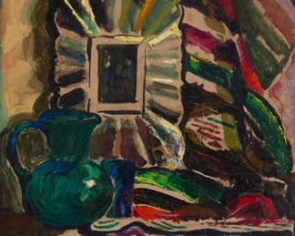 1060 George Barker (1882-1965) "Mexican Still Life" Oil on canvas Signed lower right: George Barker; signed again three times and titled, all in pencil on the stretcher 32 x 25 in. Estimate: $500 - $700