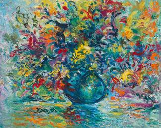 1065 Charles Melohs (1908-1982) "Floral Rhythm," 1967 Oil on canvas With the incised signature (twice) lower left: Melohs; signed again, titled, and dated "1967," verso 25 x 30 in. Estimate: $500 - $700