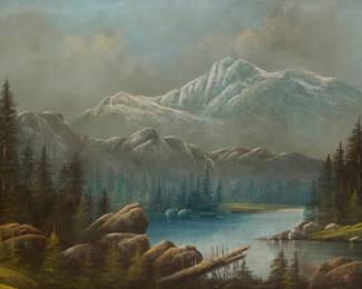 1130 Carl Sammons (1883-1968) Lake in a mountain landscape Pastel on paper Signed lower left: Sammons Sight: 13 1/2 x 27 1/2 in. Estimate: $500 - $700