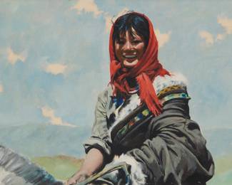 1292 Kuang Xu (b. 1938) Smiling girl Oil on canvas mounted to board Unsigned 15 x 20 in. Estimate: $600 - $800