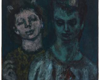 1154 Pierre Bollaert (20th Century) "Couple in Uniform" Oil on canvas Signed lower right: Pierre Bollaert; titled on a copy of a certificate affixed verso 21 1/2 x 18 in. Estimate: $400 - $600