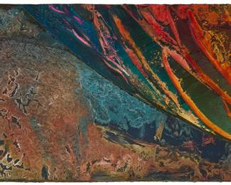 1239 Laddie John Dill (b. 1943) Abstract composition, 2001 Mixed media on panel Signed and dated verso: Laddie John Dill / 2001 12 x 24 x 2 in. Estimate: $300 - $500