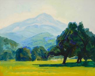 1337 George Barker (1882-1965) Mountain landscape with trees Oil on canvasboard Stamped with the artist's signature verso 16 x 20 in. Estimate: $200 - $400