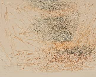 1137 Bernard Childs (1910-1985) "Frumenti," 1955 Etching in colors on Arches paper Edition: 120/200 Signed, titled, dated, and numbered in pencil along the lower margin: Childs; inscribed in french at the lower margin edge, at right: Imprimer par d'autres; International Graphic Arts Society, Inc., New York, NY, pub. Image: 13 1/2 x 19 1/2 in.; Sheet: 18 x 22 1/2 in. Estimate: $300 - $500