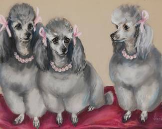 1195 Jean Appleton (1911-2003) Three fancy poodles, 1963 Pastel on paper Signed and dated lower right: Jean Appleton / '63 Sight: 19 1/2 x 29 1/2 in. Estimate: $500 - $700