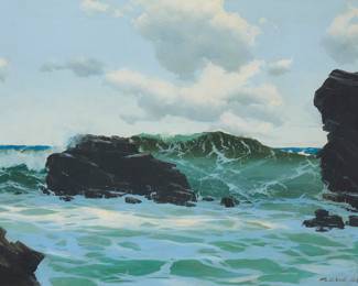 1275 Hunter Wood (1908-1948) Crashing waves, 1937 Oil on canvas Signed, dated, and with the artist's device lower right: Hunter Wood. 37. 30 x 40 in. Estimate: $400 - $600
