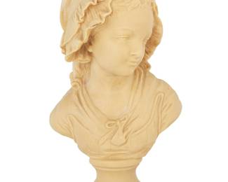 1272 After Grinam Niam (19th/20th Century) A composite bust of a girl in a bonnet, 20th century Signed in the mold: Paris / Grinam Niam Height 17 3/4 in., width 10 in., depth 7 3/4 in. Estimate: $300 - $500