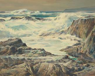 1075 Paul Lauritz (1889-1975) Rocky coast Oil on canvas laid to panel Signed lower left: Paul Lauritz 24 x 34 in. Estimate: $500 - $700
