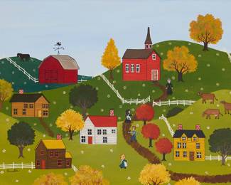 1028 20th Century Americana School New England village scene Oil on canvas Signed lower left: Prunella 12 x 16 in. Estimate: $300 - $500