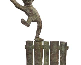 1306 After Henri Bouchard (1875-1960) "Boy on Fence," modeled circa 1907, cast 1968 Verdigris patinated bronze on painted wood plinth Edition: 353/900 signed and dated in the casting: Bouchard 68 ©; impressed edition Bronze height 14 in., width 8 1/4 in., depth 8 1/8 in.; overall height15 7/8 in., width 11 5/8 in., depth 8 5/8 in. Estimate: $150 - $250