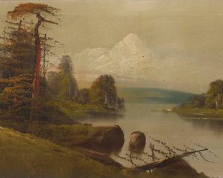 1083 William Franklin Jackson (1850-1936) Lakeside landscape Oil on canvas Signed lower right: W.F. Jackson 12 x 24 in. Estimate: $500 - $700